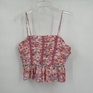 Aureum Womens Top Size M Floral Ruched Peplum Coquette Cottagecore Romantic